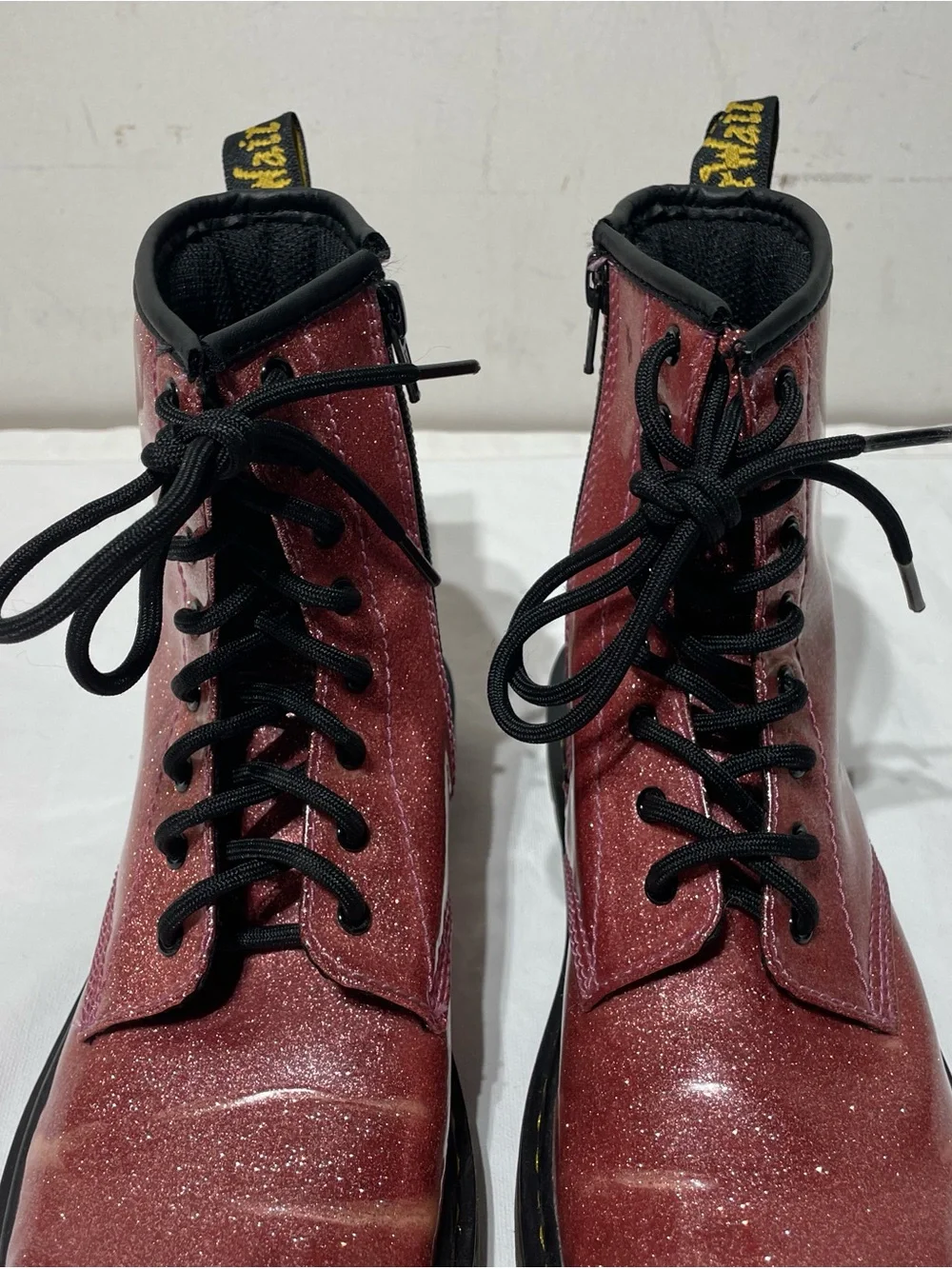 Girl's Dr Martens 1460 Junior Pink Glitter Lace Up Side Zip Combat Boots Size 5